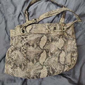 b. makowsky Taupe Snake-Print Shoulder Bag with Silver Hardware